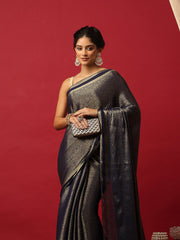 Plain Crepe Navy Blue Saree