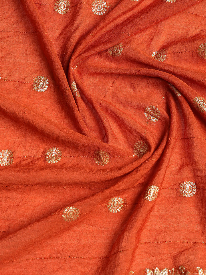 Neck Embroidered Chanderi Unstitched Suit With Dupatta