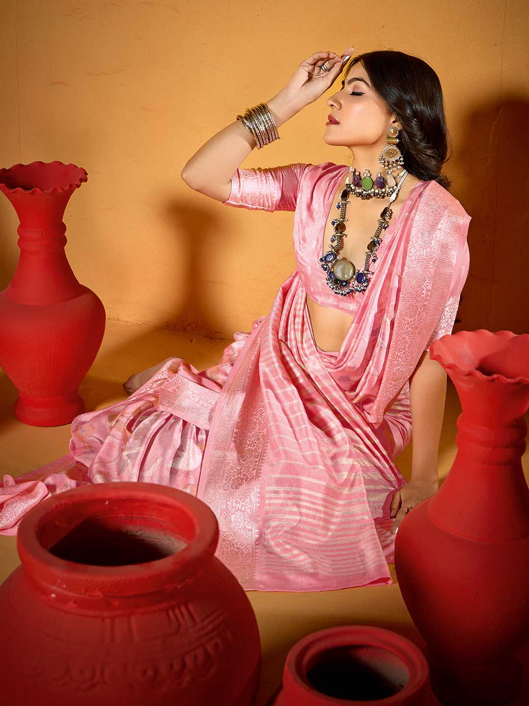 Floral Printed Art Silk Woven Saree