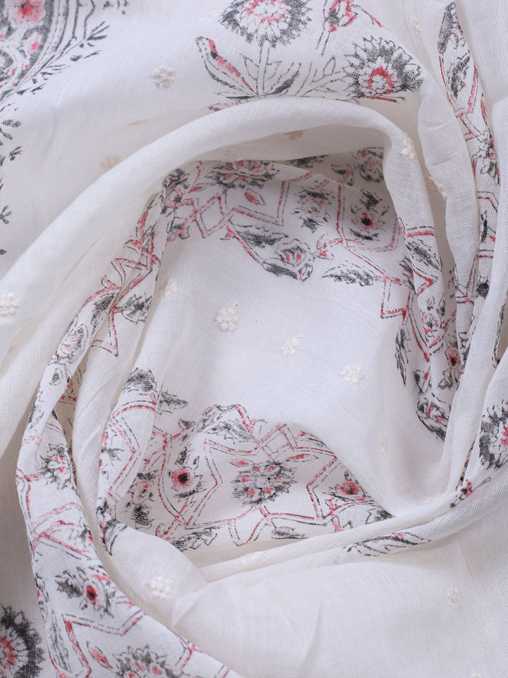 Embroidered Cotton Blend Unstitched Suit With Pant &amp; Dupatta