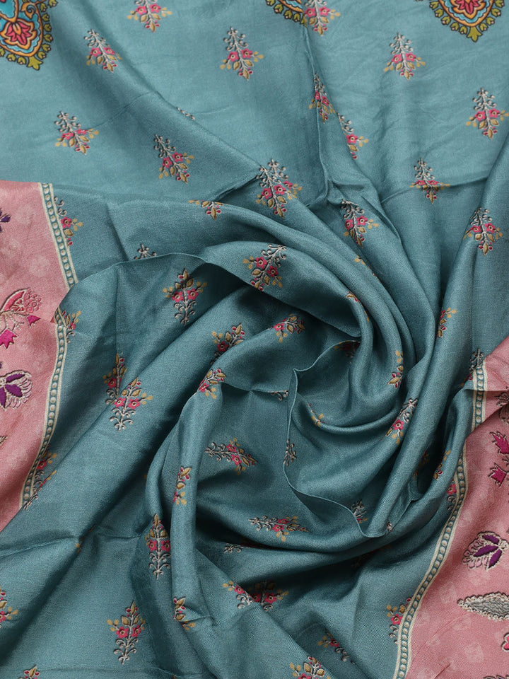 Embroidered Muslin Unstitched Suit With Pant &amp; Dupatta