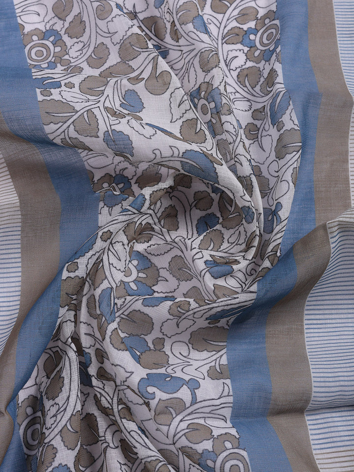 Printed Linen Blend Unstitched Suit With Pant &amp; Dupatta