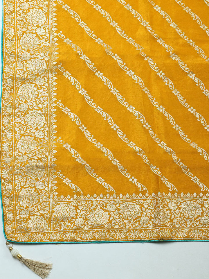 Woven Design Chanderi Unstitched Suit With Pant &amp; Dupatta