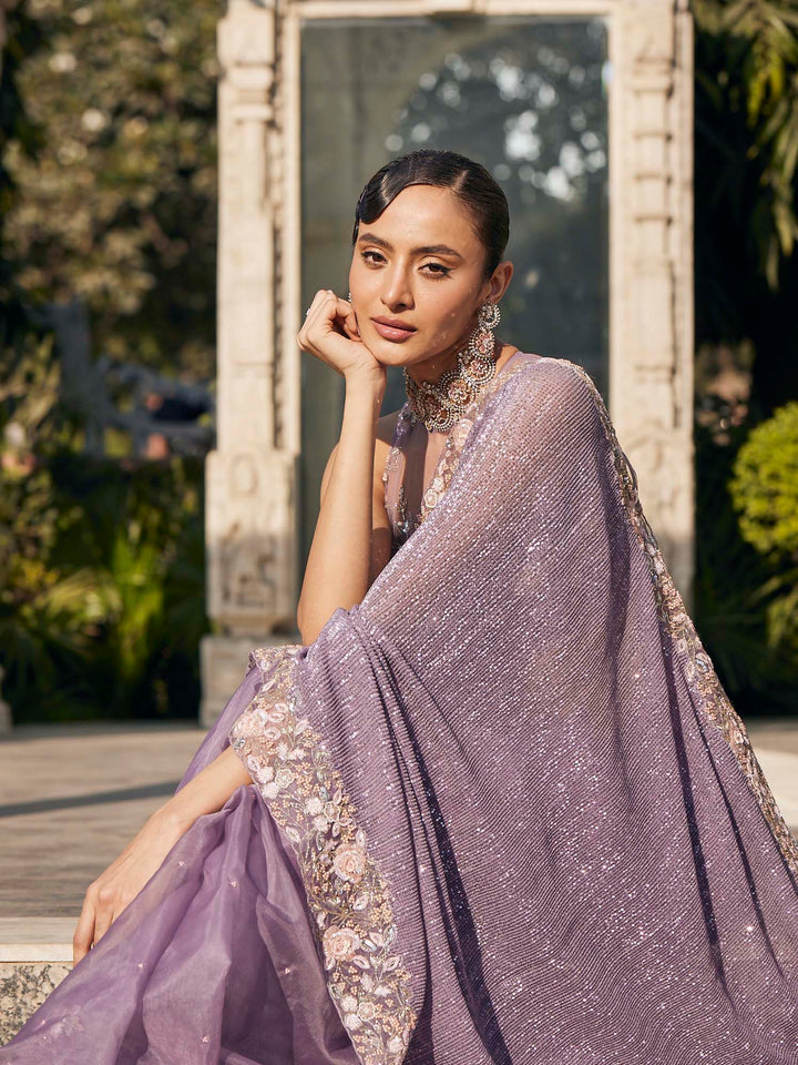 Sequin Embroidered Organza Saree
