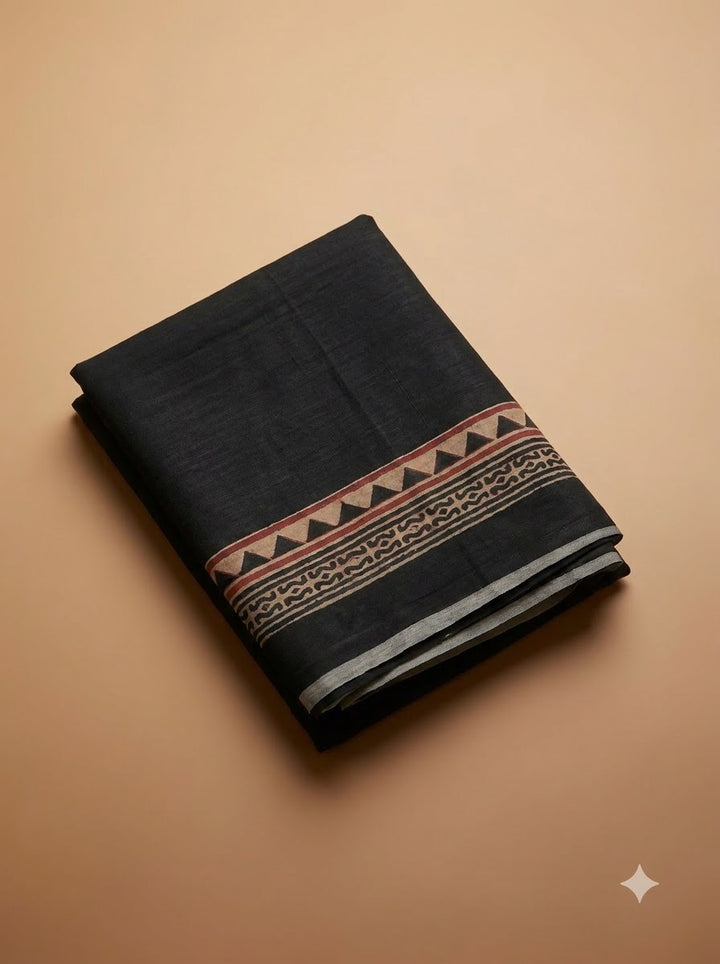 Black Chanderi Printed Unstitched Dress Material