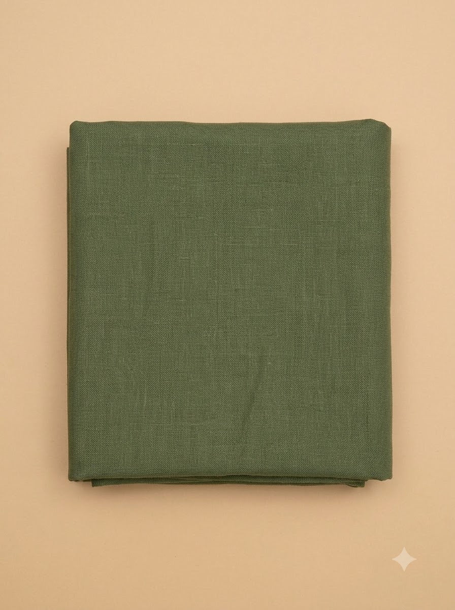 Green Linen Blend Printed Unstitched Dress Material