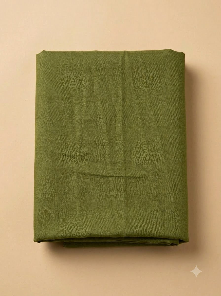 Green Cotton Blend Embroidered Unstitched Dress Material