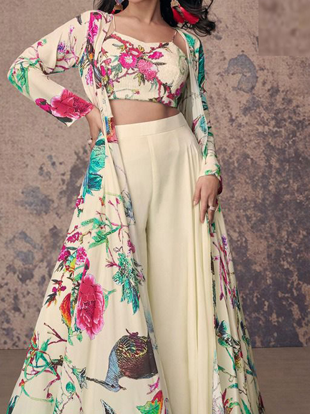 Printed Crepe Suit With Pant &amp; Dupatta
