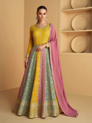 Zari Embroidered Georgette Kurta With Churidar & Dupatta