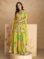 Embroidery Chinnon Kurta With Palazzo And Dupatta