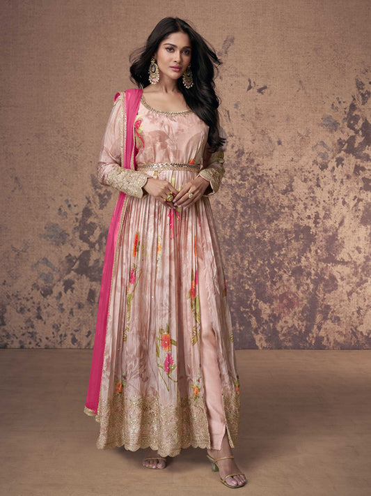 Embroidered Sequin Georgette Kurta With Pant And Dupatta