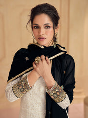 Embroidered Georgette A Line Gown With Dupatta