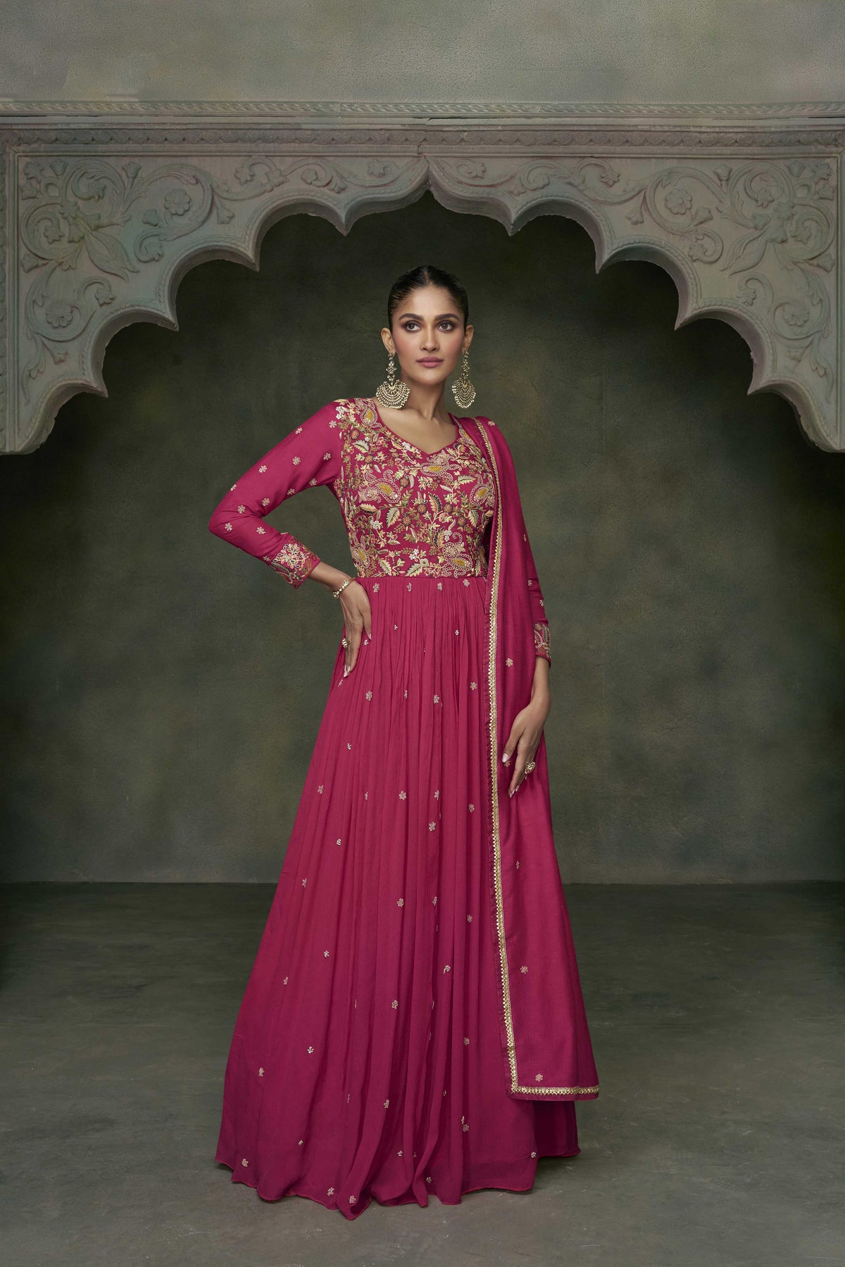 Resham Zari Work Art Silk Sweet Heart Long Gown