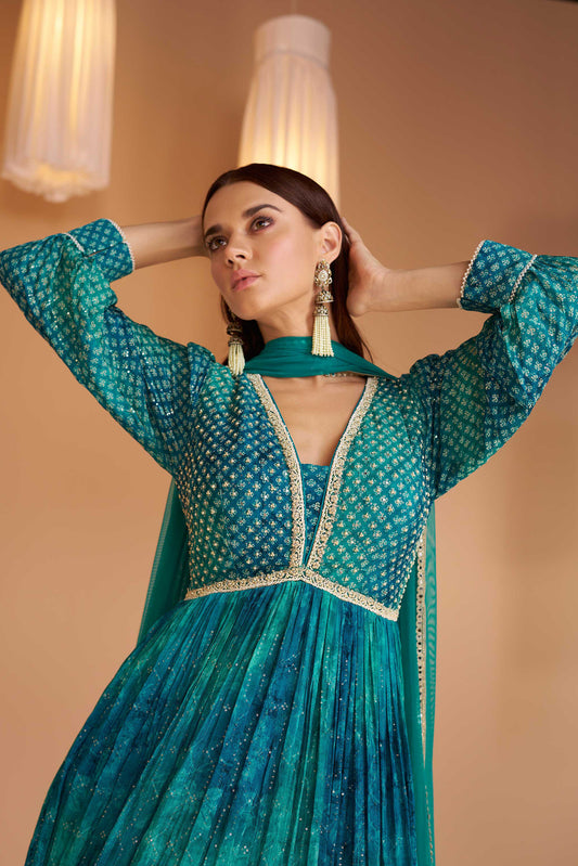 Embroidered & Sequin Georgette V Neck Kurta And Pant