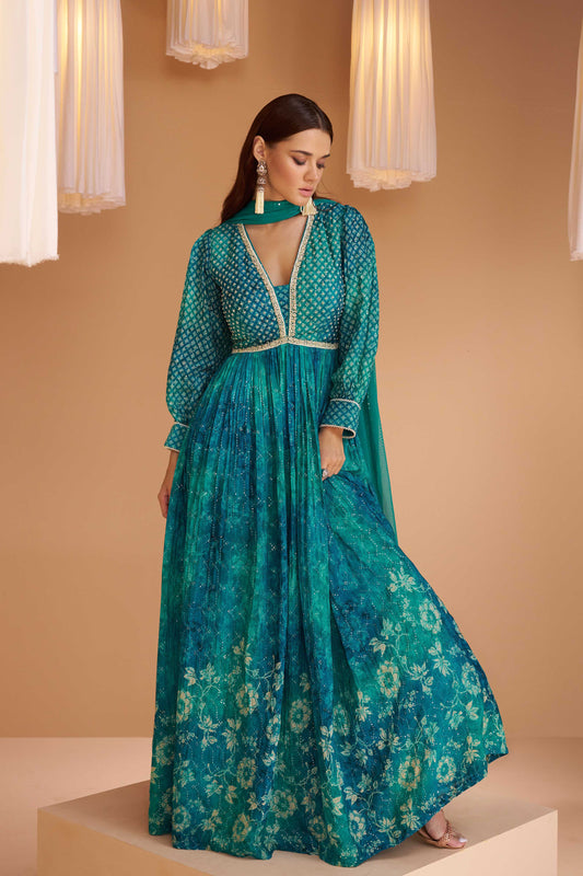 Embroidered & Sequin Georgette V Neck Kurta And Pant