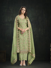 Neck Embroidery Organza Unstitched Suit Piece With Dupatta