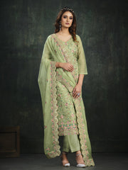 Neck Embroidery Organza Unstitched Suit Piece With Dupatta