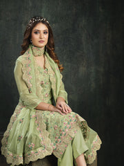 Neck Embroidery Organza Unstitched Suit Piece With Dupatta