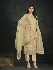 Neck Embroidery Organza Unstitched Suit Piece With Dupatta