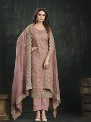 Neck Embroidery Organza Unstitched Suit Piece With Dupatta