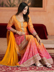 Embroidered Chinon Kurti With Plazzo & Dupatta