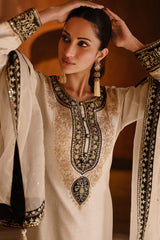 Resham & Zari Work Long Sleeves Round Neck Art Silk Plazzo And Kurta