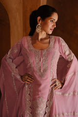 Resham Sequins Work Neck Georgette Plazzo And Kurta