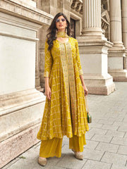 Embroidered Art Silk Kurta With Palazzo And Dupatta