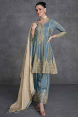 Resham Zari Sequins Work Organza Chinnon Kurta And Kurta