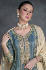 Resham Zari Sequins Work Organza Chinnon Kurta And Kurta