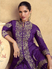 Embroidery Chinnon Kurta With Palazzo And Dupatta