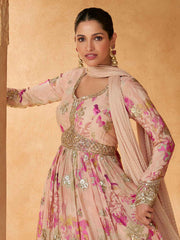 Sequins Embroidery Chinnon Kurta With Pants And Dupatta