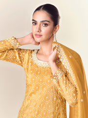 Embroidered Tissue Crush Kurta With Plazzo & Dupatta