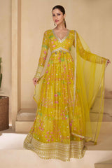 Printed & Embroidered Georgette Gown With Dupatta