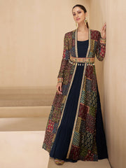 Embroidered & Sequin Work Gown Dress With Cape