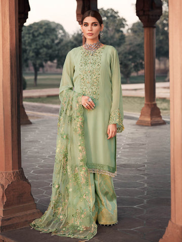 Neck Embroidered Organza Unstitched Suit Piece With Dupatta