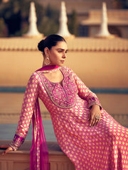 Embroidered Chinon Kurta With Palazzo And Dupatta