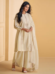 Zari Embroidery Silk Anarkali Kurta With Palazzo & Dupatta