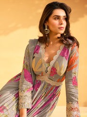 Printed & Embroidered Chinon Gown With Dupatta