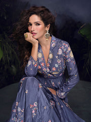 Embroidered Chinon Suit With Pant & Dupatta