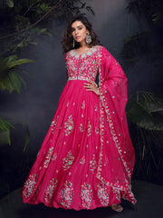 Embroidered Chinon Suit With Pant & Dupatta