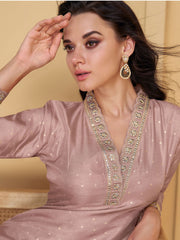 Neck Embroidery Jacquard Silk Straight Kurta With Pants & Dupatta