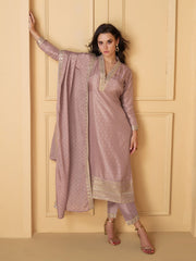 Neck Embroidery Jacquard Silk Straight Kurta With Pants & Dupatta