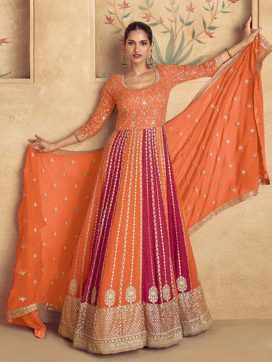 Embroidered Georgette Gown With Dupatta