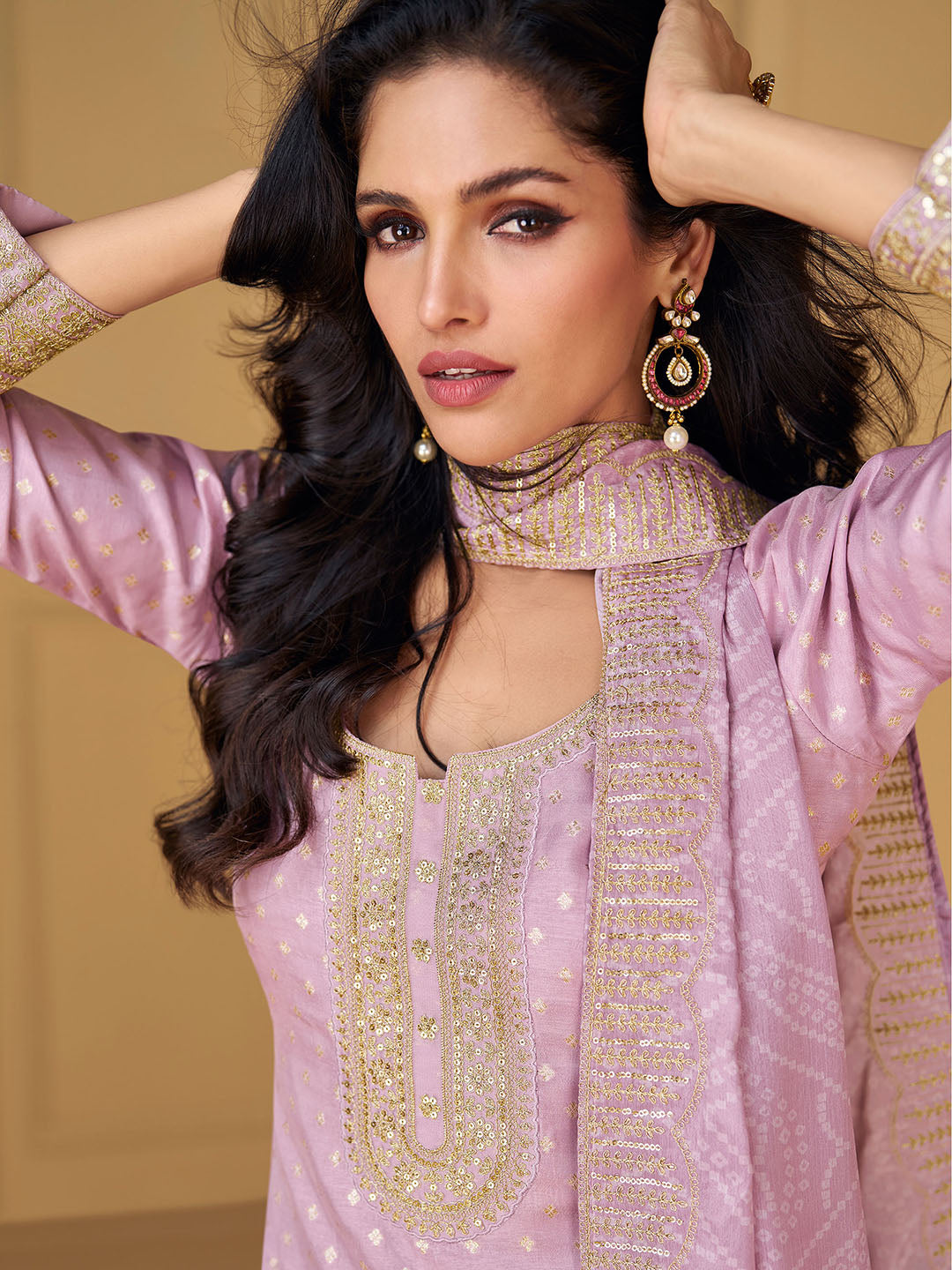 Neck Embroidery Jacquard Silk Straight Kurta With Pants &amp; Dupatta