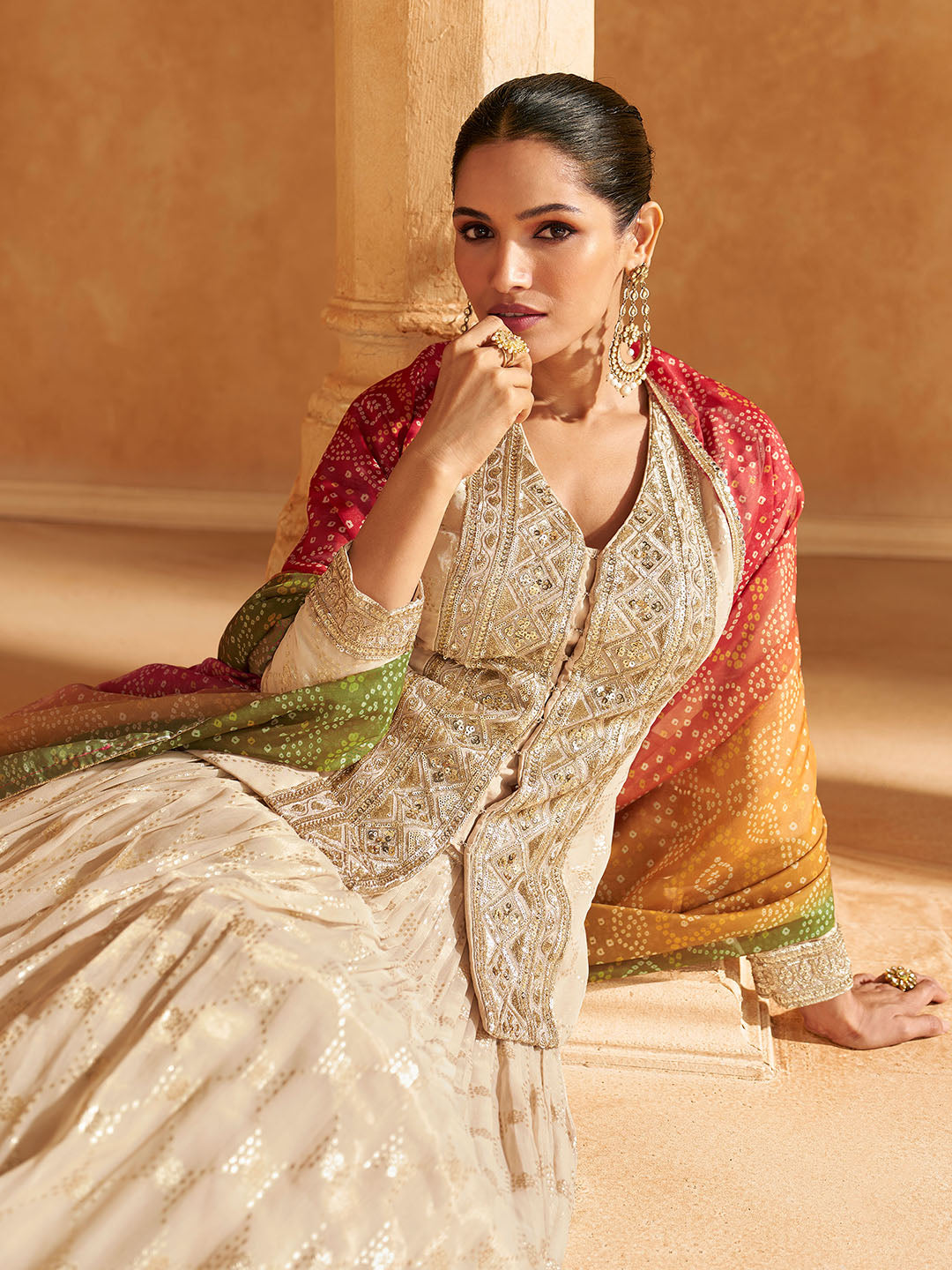 Sequin Embroidery Jacquard Silk Kurti With Lehenga &amp; Dupatta