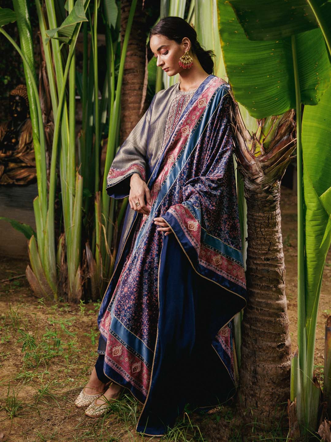 Neck Embroidered Banarsi Unstitched Suit Piece With Dupatta