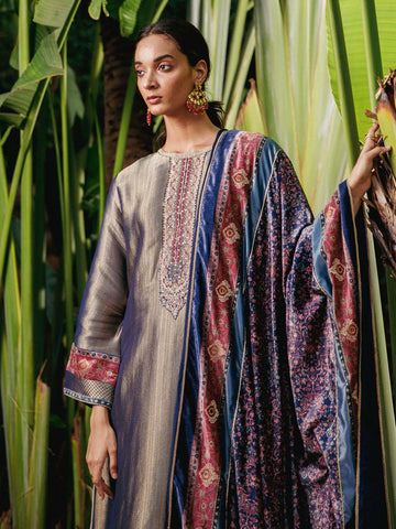 Neck Embroidered Banarsi Unstitched Suit Piece With Dupatta