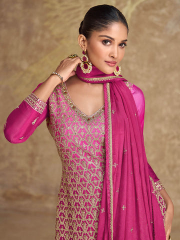 Zari Sequins Work Art Silk Kurta With Palazzo And Dupatta