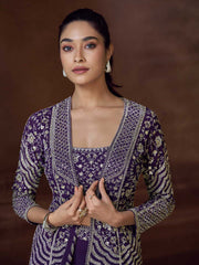 Embroidered Chinon Suit With Pant & Dupatta